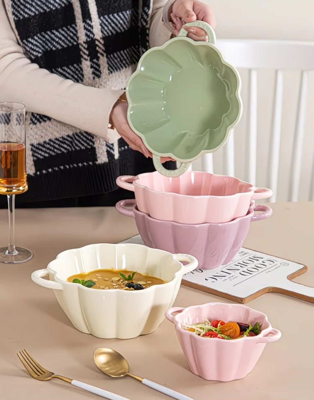 Bloom Bowl Ceramic Set - 4 Mixed Pastel Colors