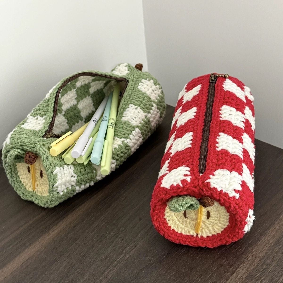 Handmade Crochet Apple Pencil Case
