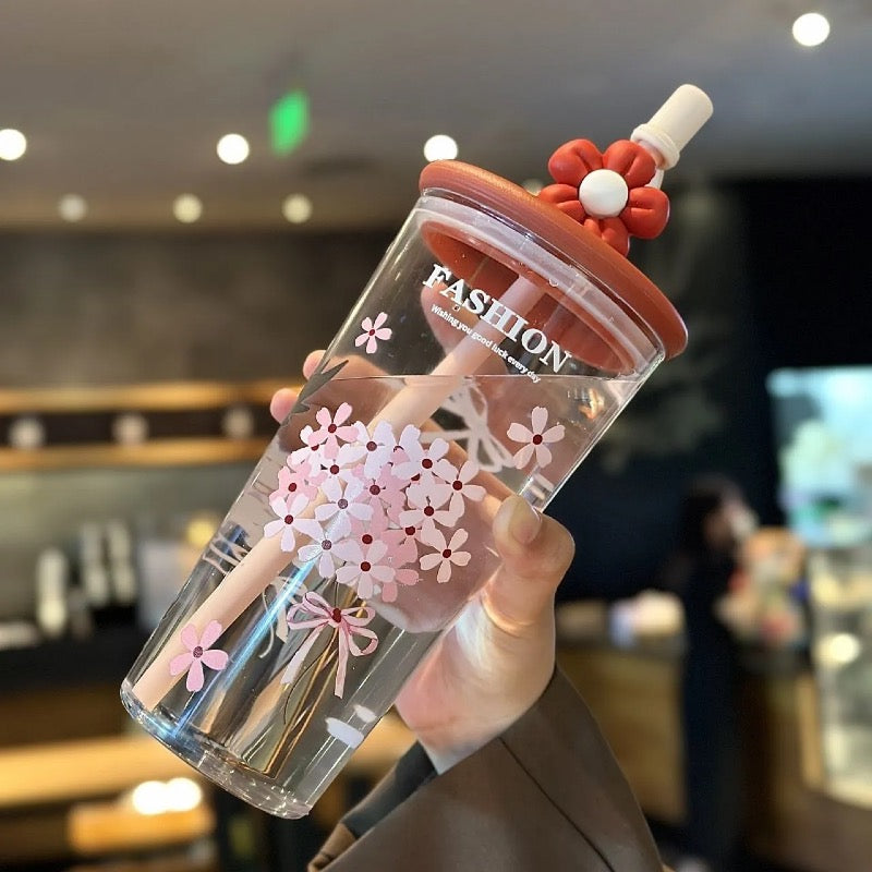 Glowli BloomCup™ Floral Glass Tumbler (700ml)