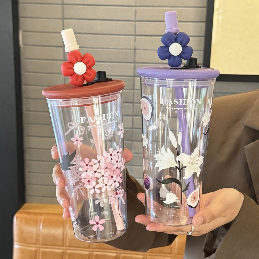 Glowli BloomCup™ Floral Glass Tumbler (700ml)