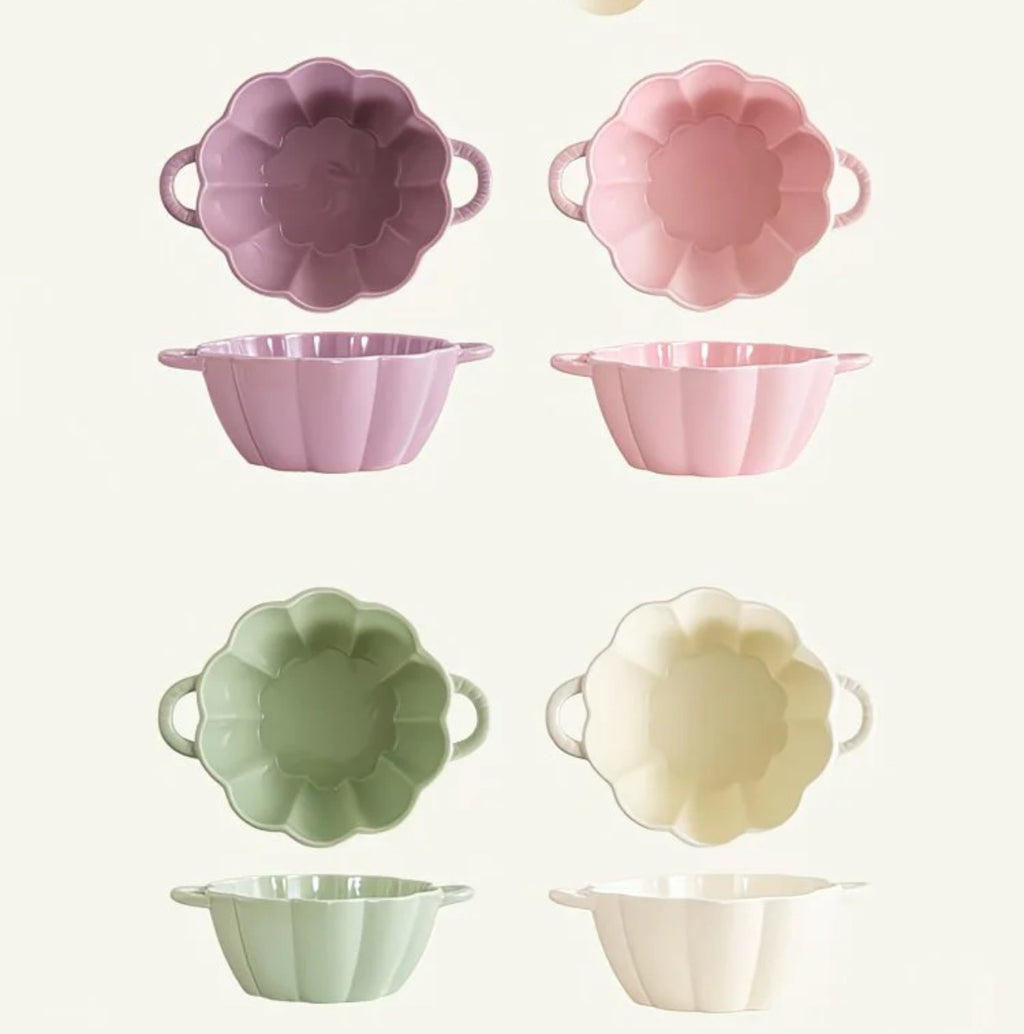 Bloom Bowl Ceramic Set - 4 Mixed Pastel Colors