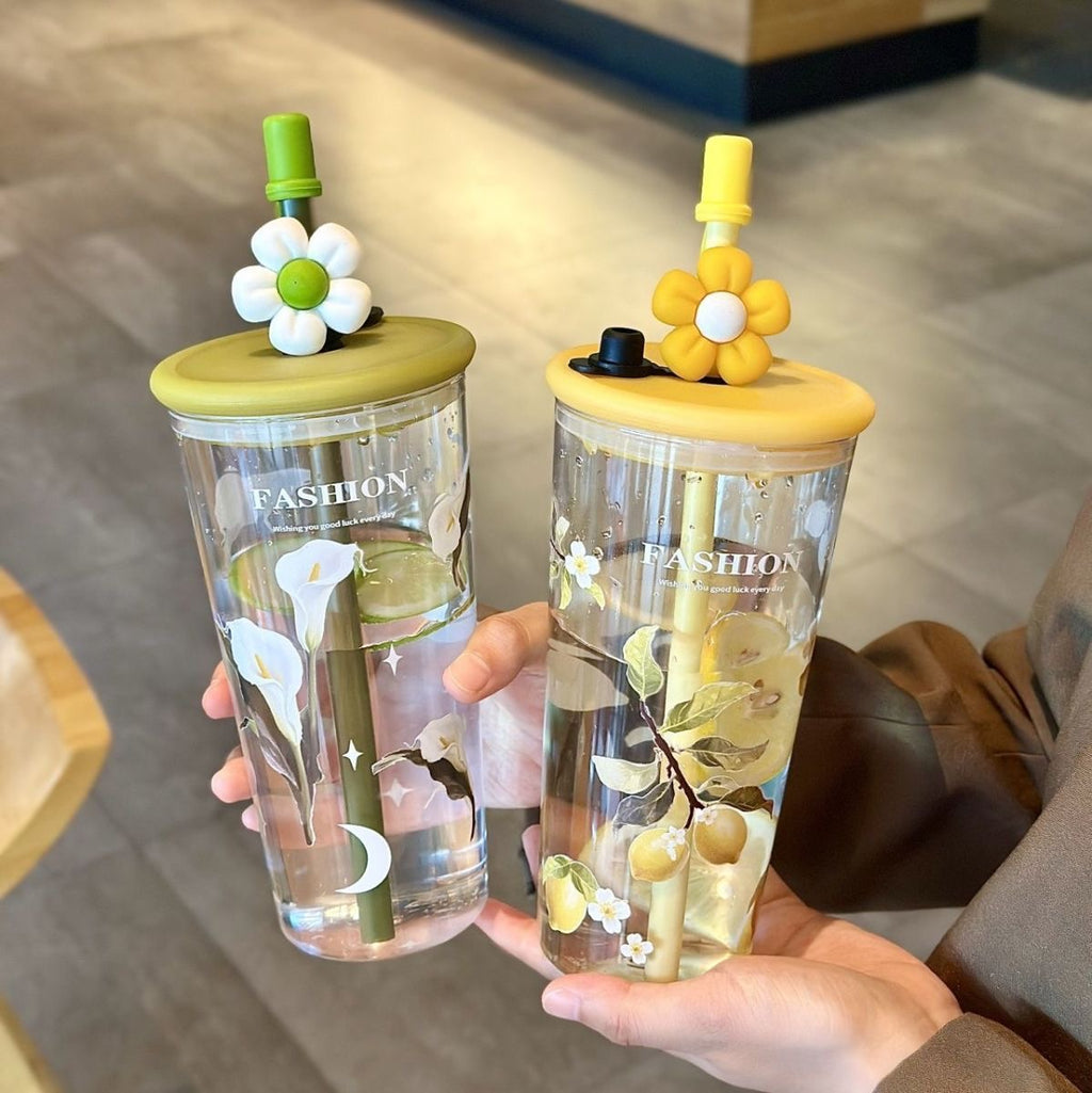 Glowli BloomCup™ Floral Glass Tumbler (700ml)