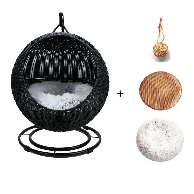 Rattan Cat Swing Bed Set