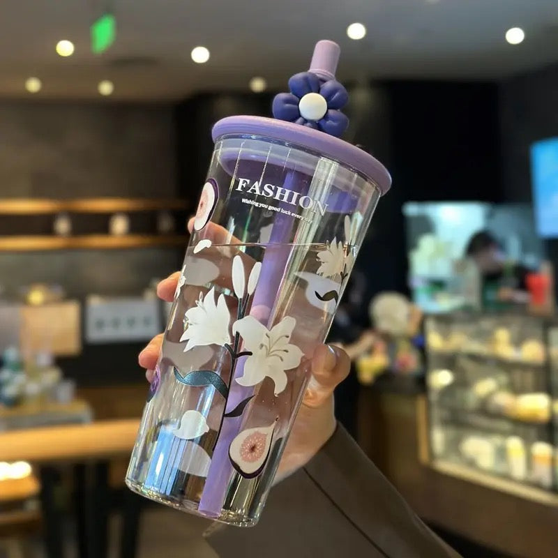 Glowli BloomCup™ Floral Glass Tumbler (700ml)