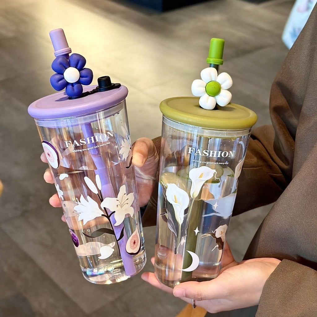 Glowli BloomCup™ Floral Glass Tumbler (700ml)