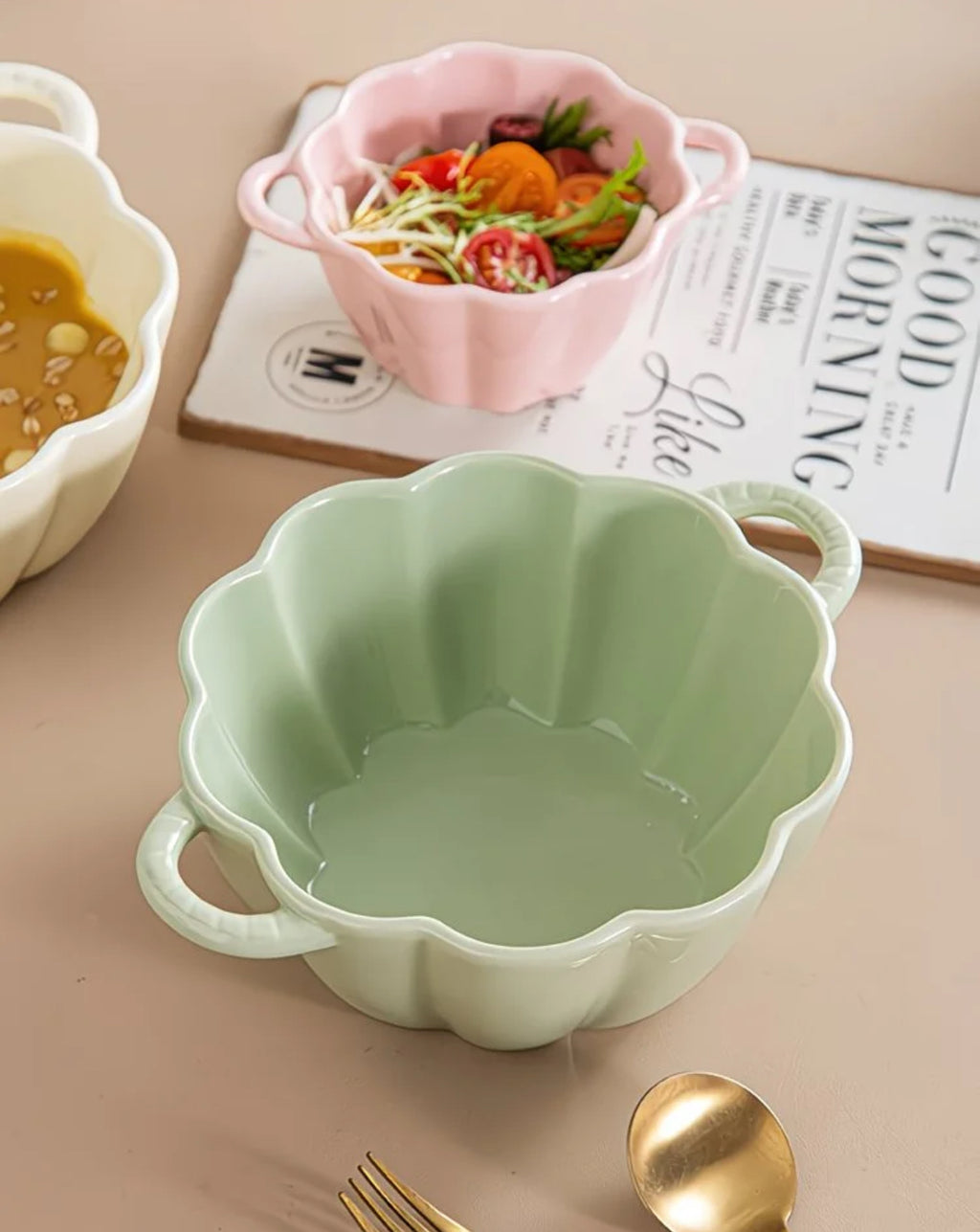 Bloom Bowl Ceramic Set - 4 Mixed Pastel Colors