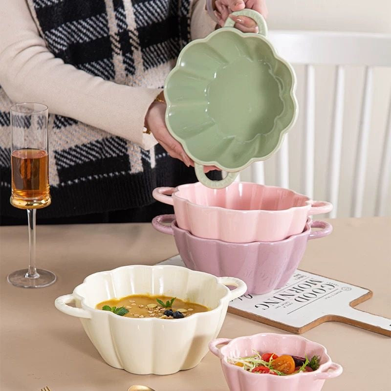 Bloom Bowl Ceramic Set - 4 Mixed Pastel Colors