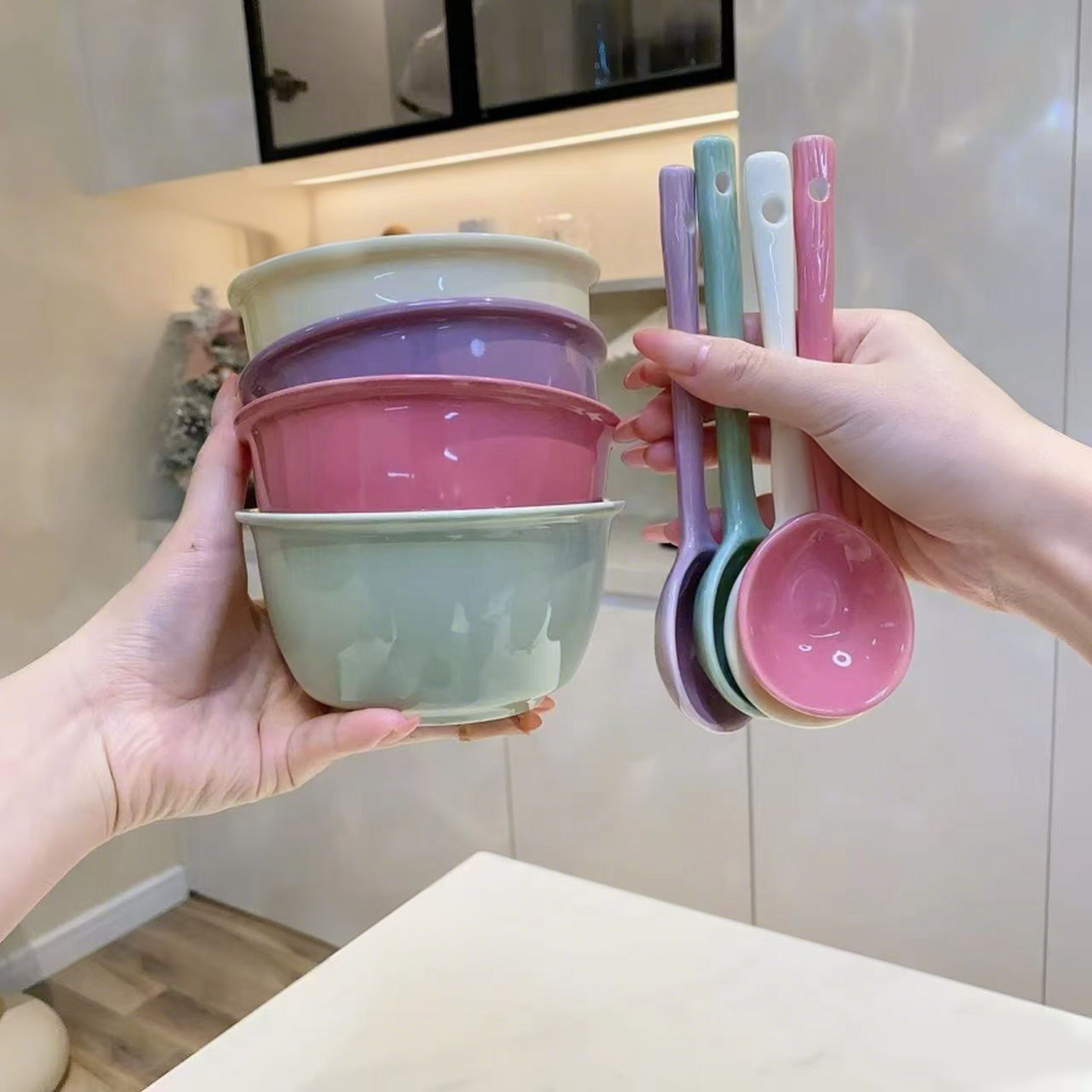 Soft Comforts 6-Piece Pastel Bowl & Spoon Set