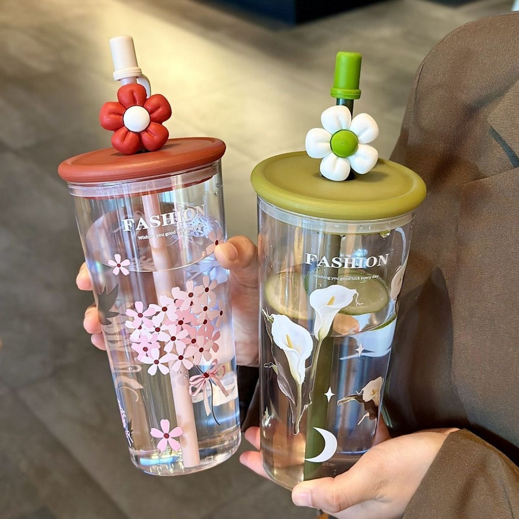 Glowli BloomCup™ Floral Glass Tumbler (700ml)
