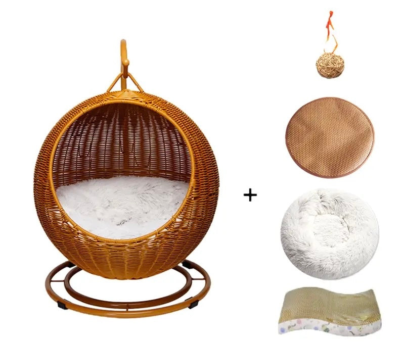 Rattan Cat Swing Bed Set