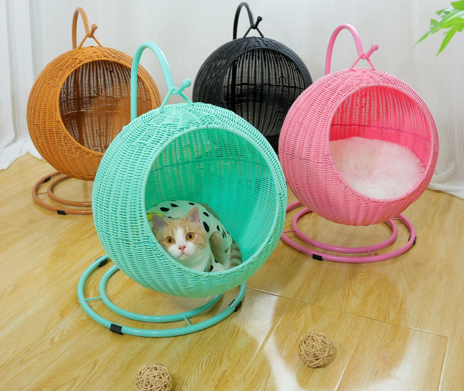 Rattan Cat Swing Bed Set
