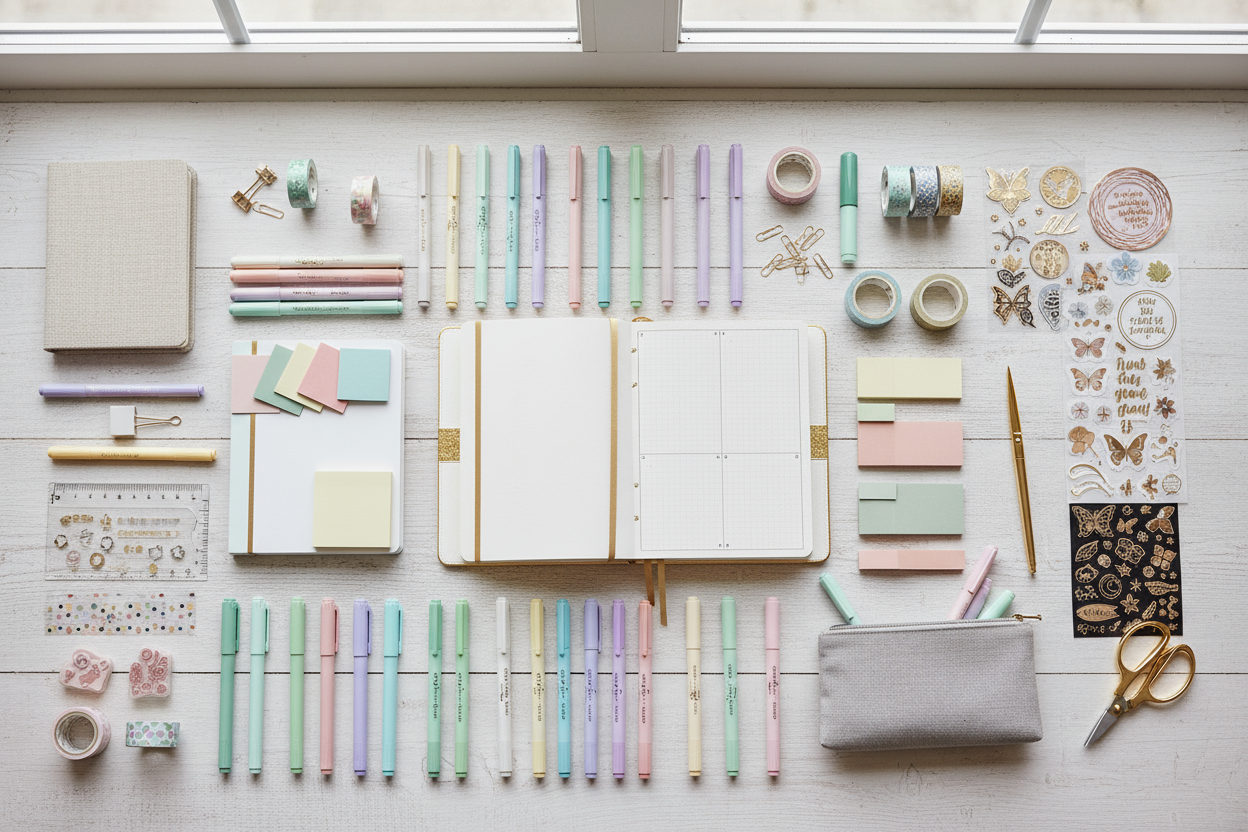 an image showing accessories like Journaling tools, stationery accessories, organization tools, and creative tools.